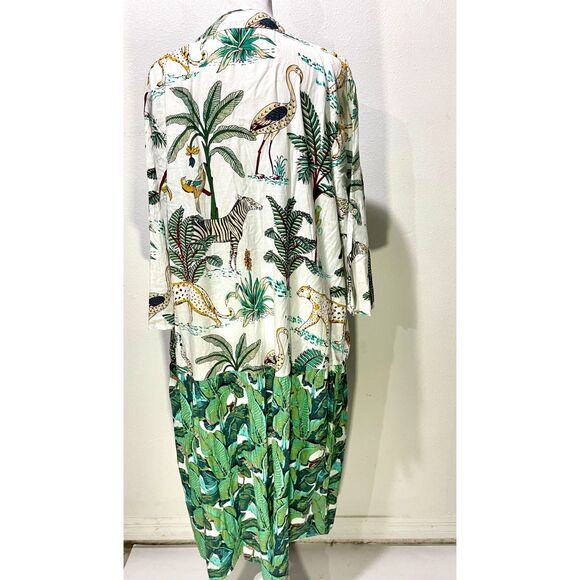 Mary Marshmallow dress safary tropical forest animal green colorful women's L - Picture 4 of 7